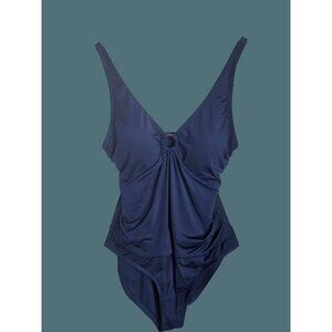 Jantzen Navy Blue One-Piece Swimsuit With Ring Detail Women Size 14